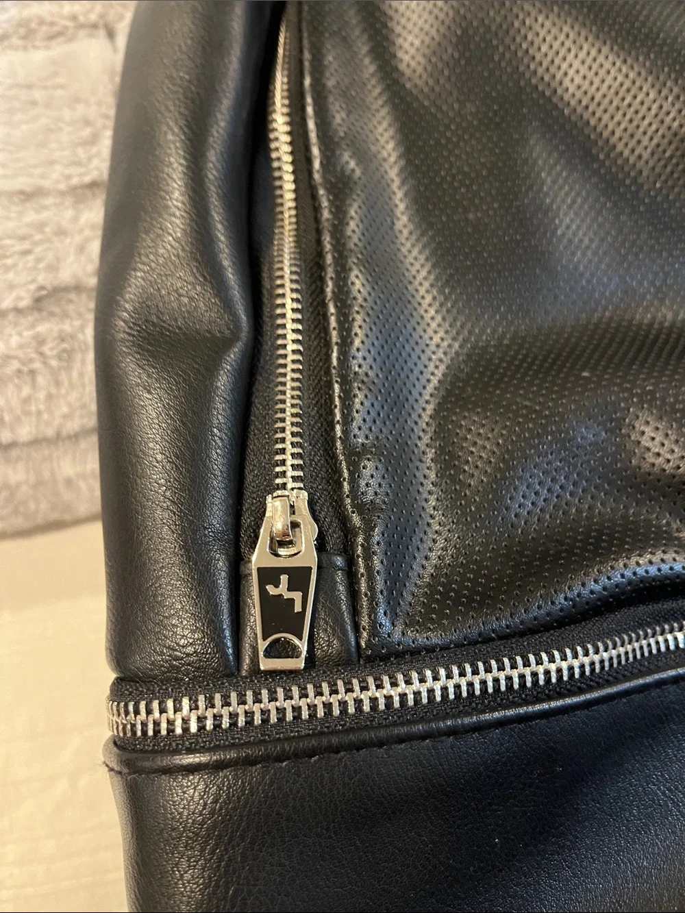 Target Black Faux Leather Backpack with Silver Zippers and Front Pocket
